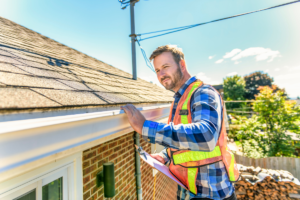A contractor inspecting the roof