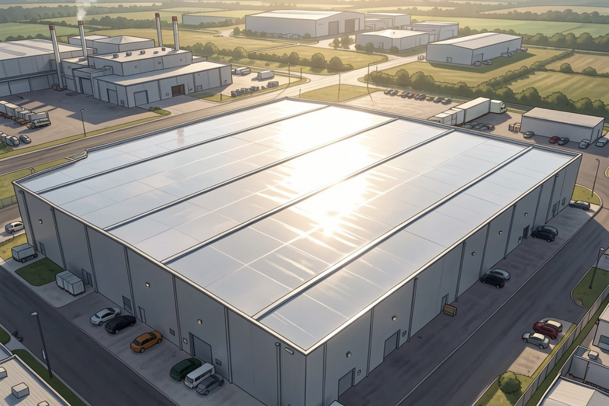 large industrial complex with multiple warehouses